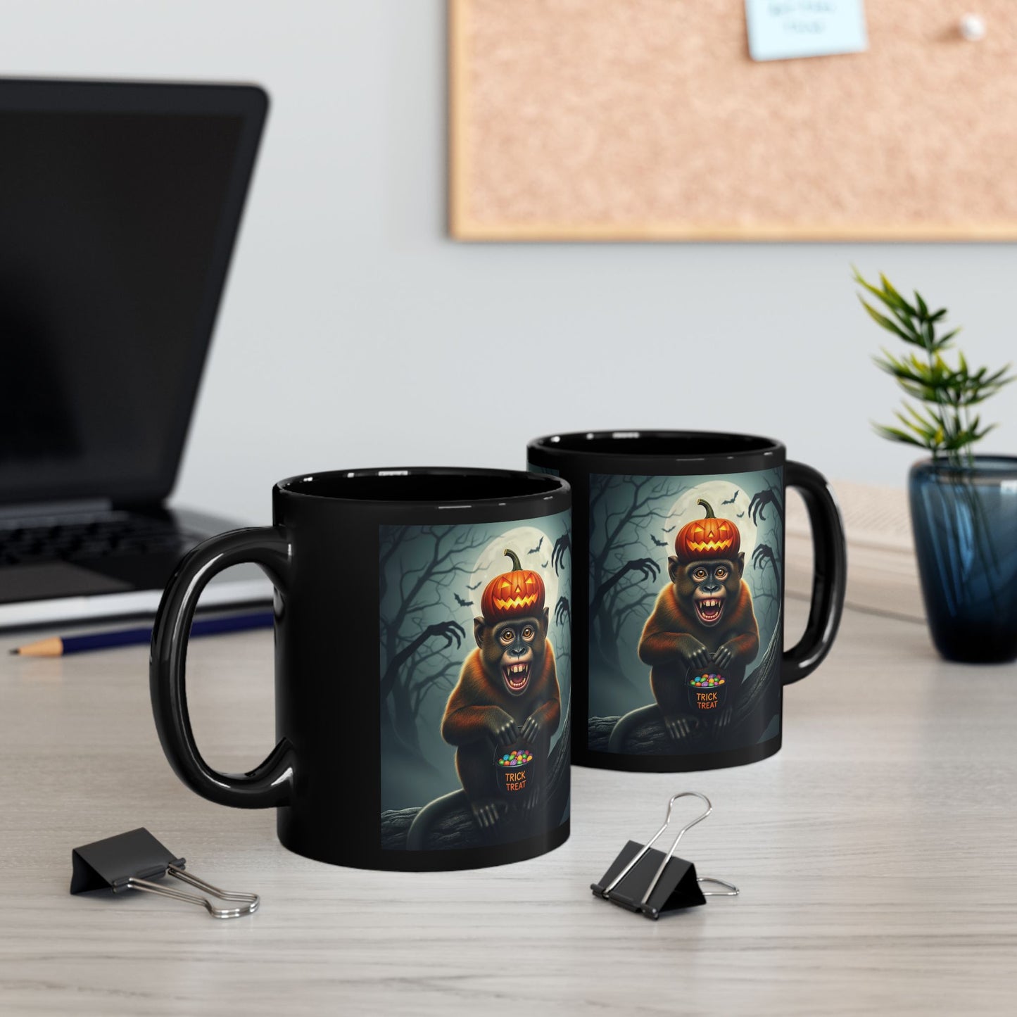 Halloween Monkey Mug, Cute Black Mug, Gift for Halloween Lovers, Fall Decor, Spooky Mug for Coffee or Tea