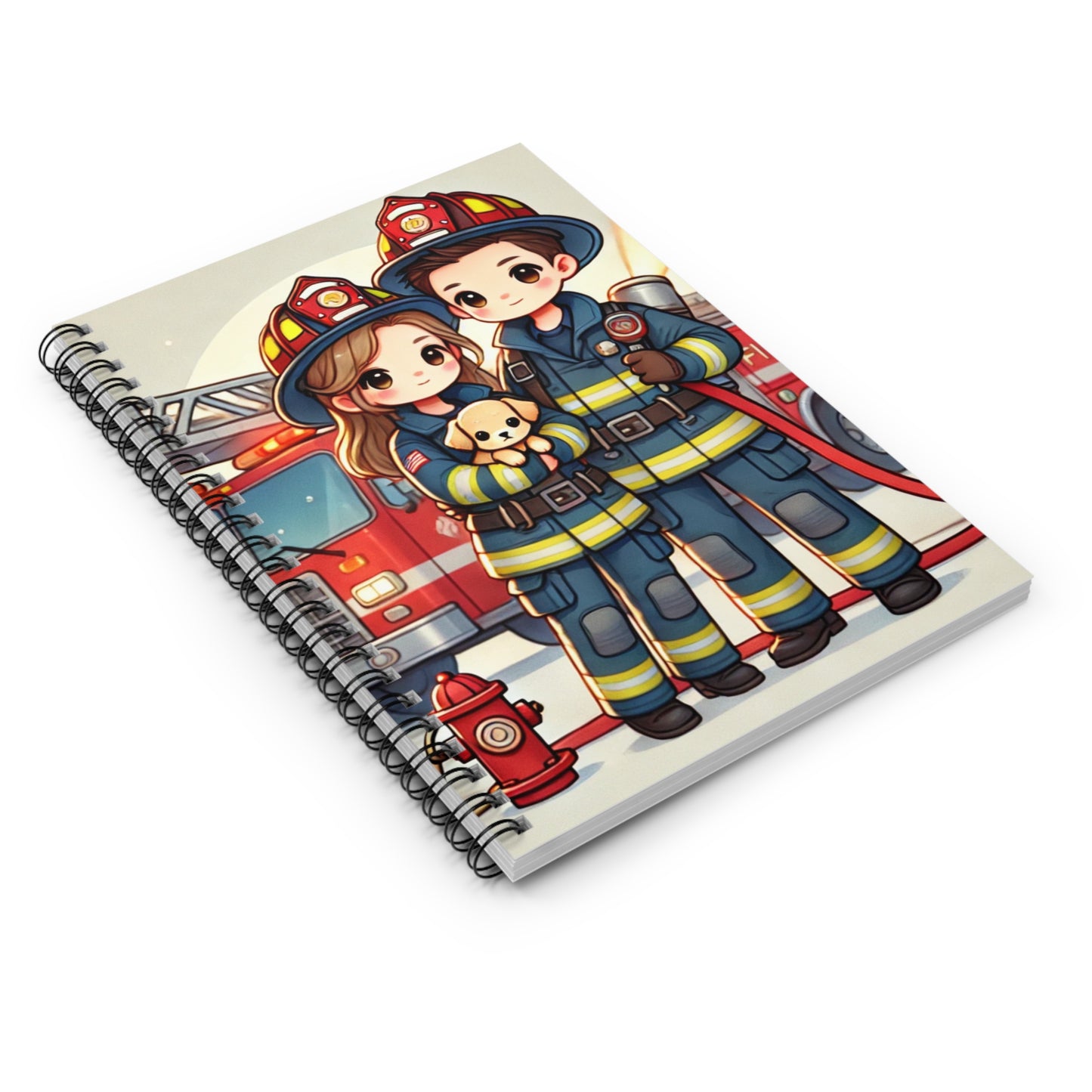 Cute Firefighter Spiral Notebook - Ruled Line for Kids & Adults