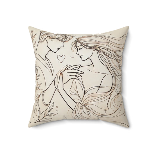 Romantic Couples Square Pillow with Elegant Line Art Design