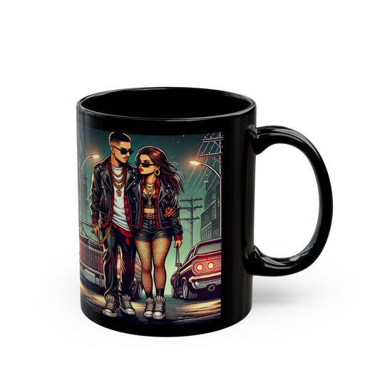 Retro Couple Black Mug – 11oz & 15oz | Cool Vintage Vibe, Perfect Gift for Car Lovers & Couples