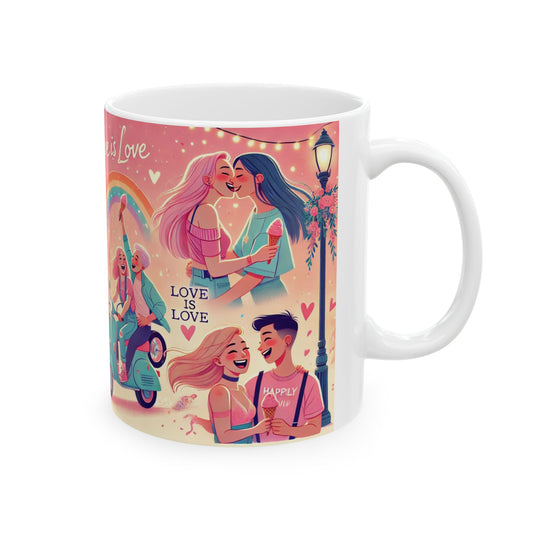 Love is Love Ceramic Mug - Bright & Joyful 11oz, 15oz Coffee Cup for Pride Celebrations