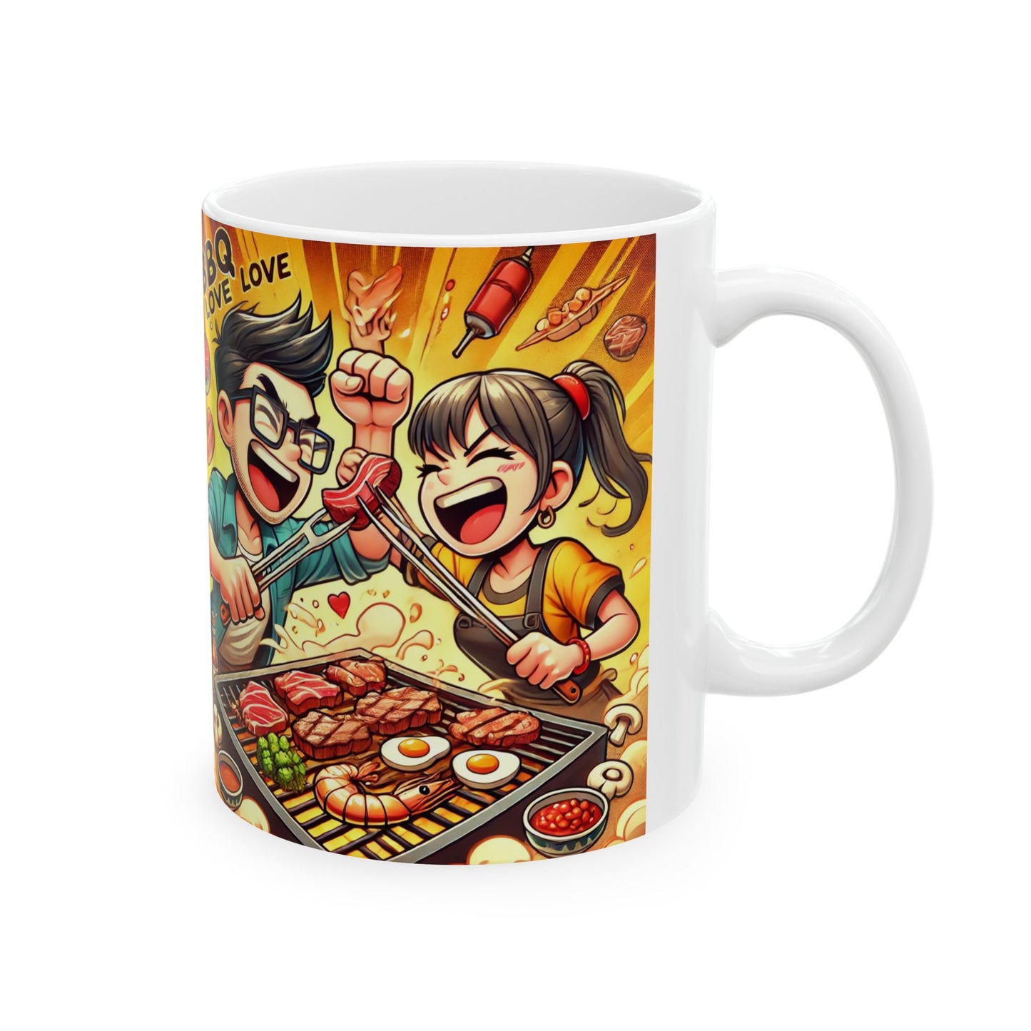 BBQ Love Ceramic Mug - Fun 11oz & 15oz Coffee Cup for Food Lovers