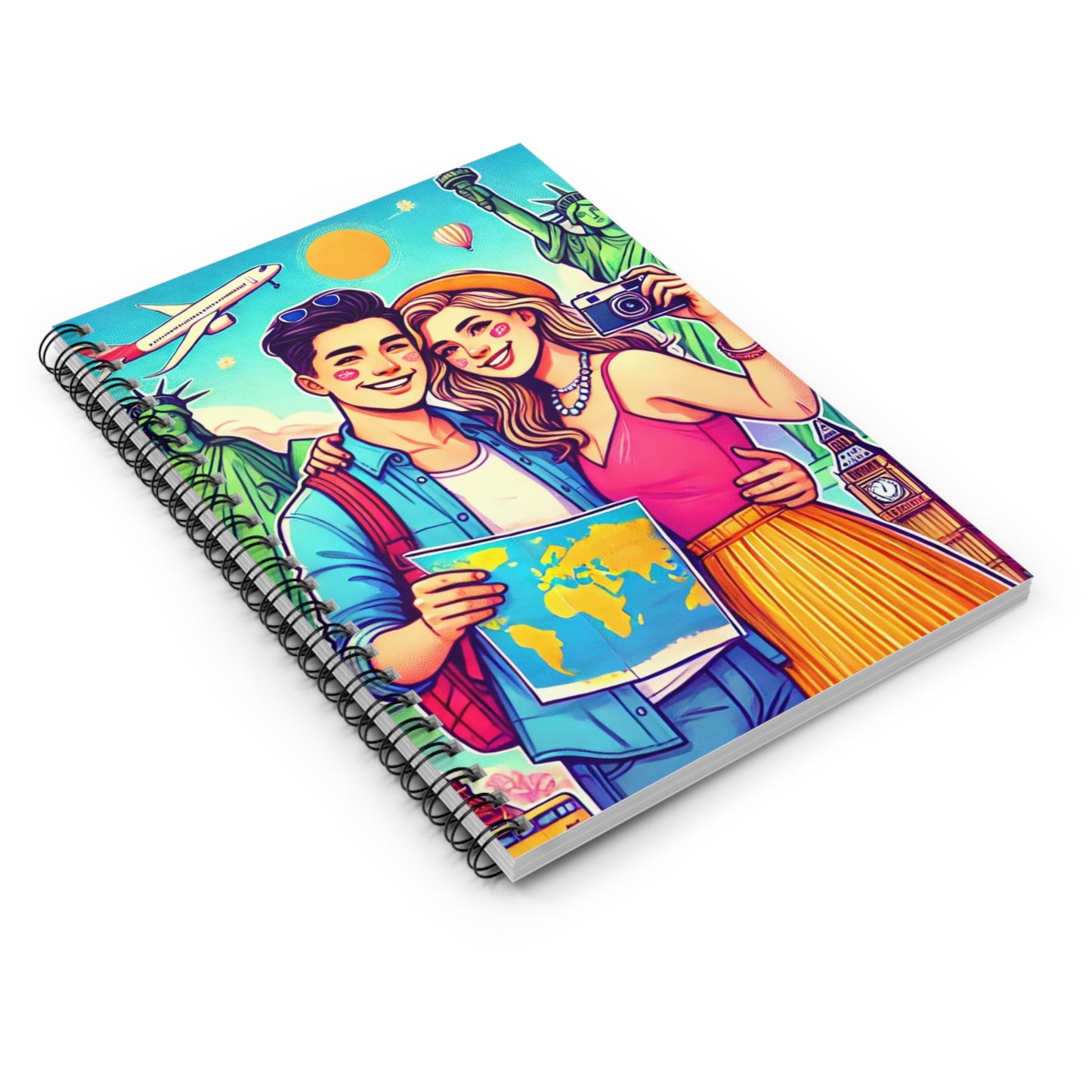 Travel Adventure Spiral Notebook - Ruled Lines with World Map Design
