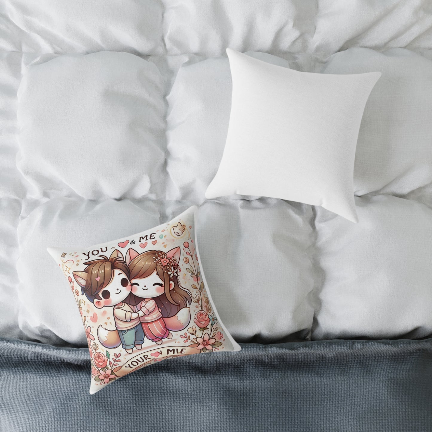 Cute Couple Love Poly Canvas Pillow - You & Me Your Mile Decor