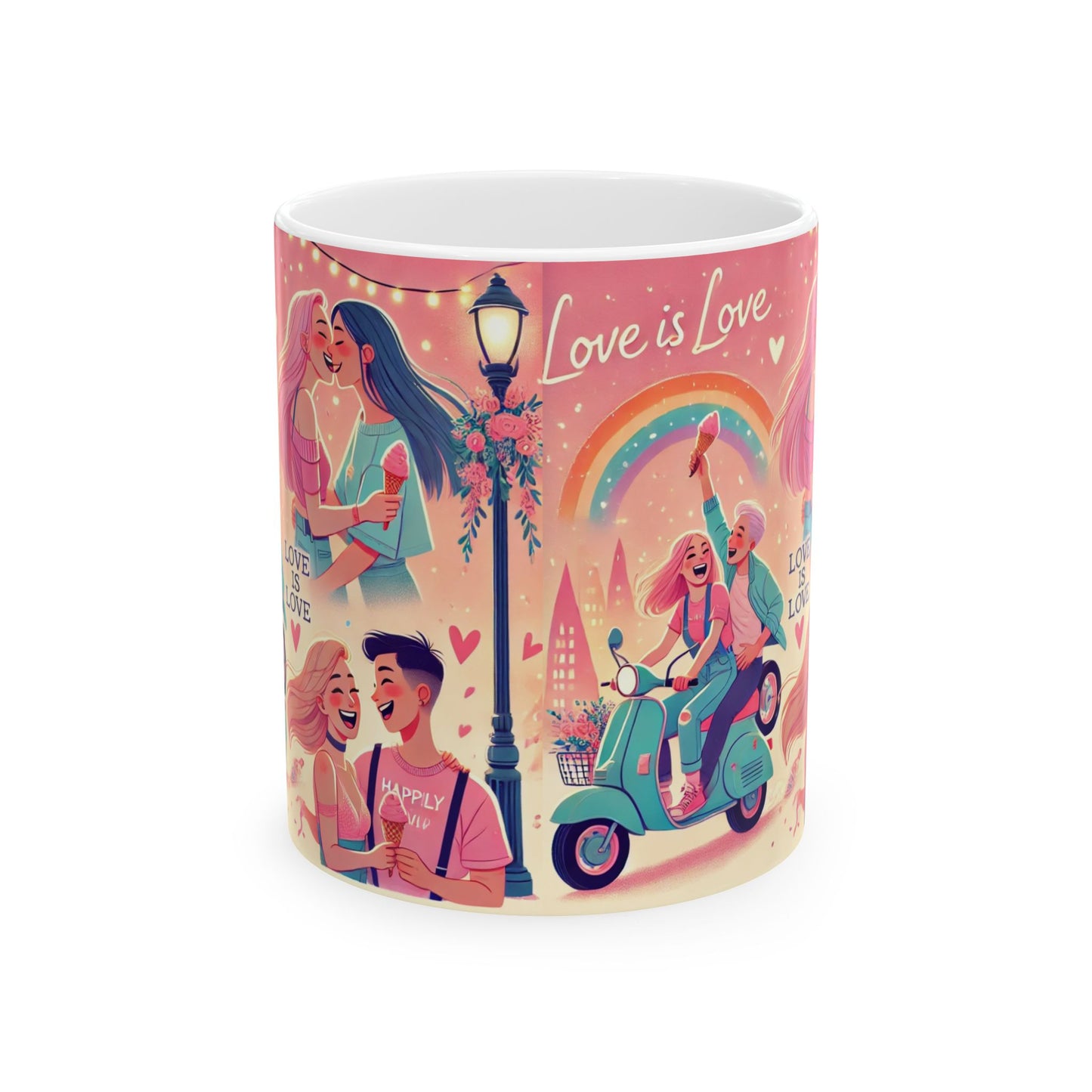 Love is Love Ceramic Mug - Bright & Joyful 11oz, 15oz Coffee Cup for Pride Celebrations